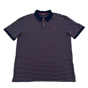 Ralph Lauren Men L Golf Polo Shirt Navy Pink White Stripe Pro Fit Short Sleeve